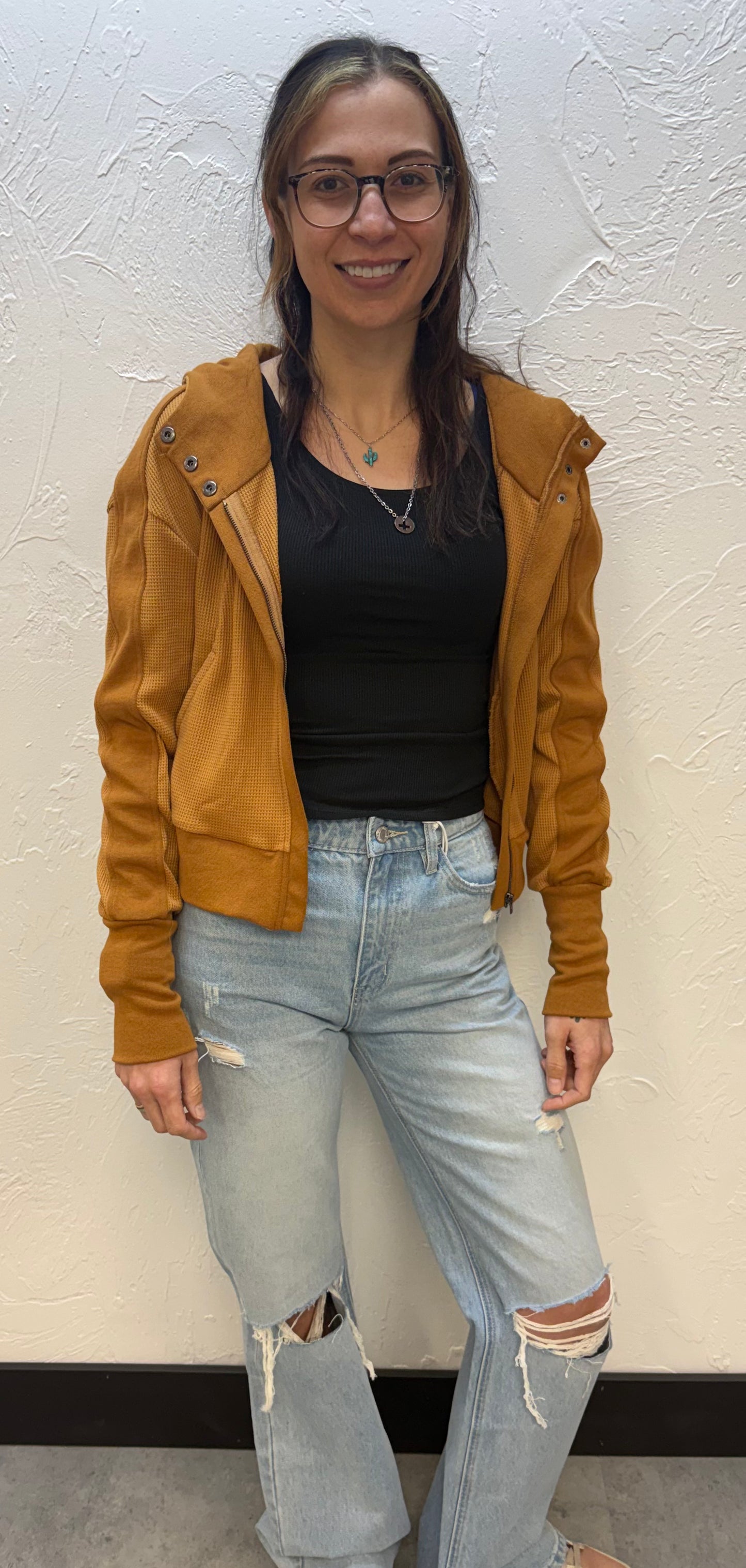 Brown Waffle zip up