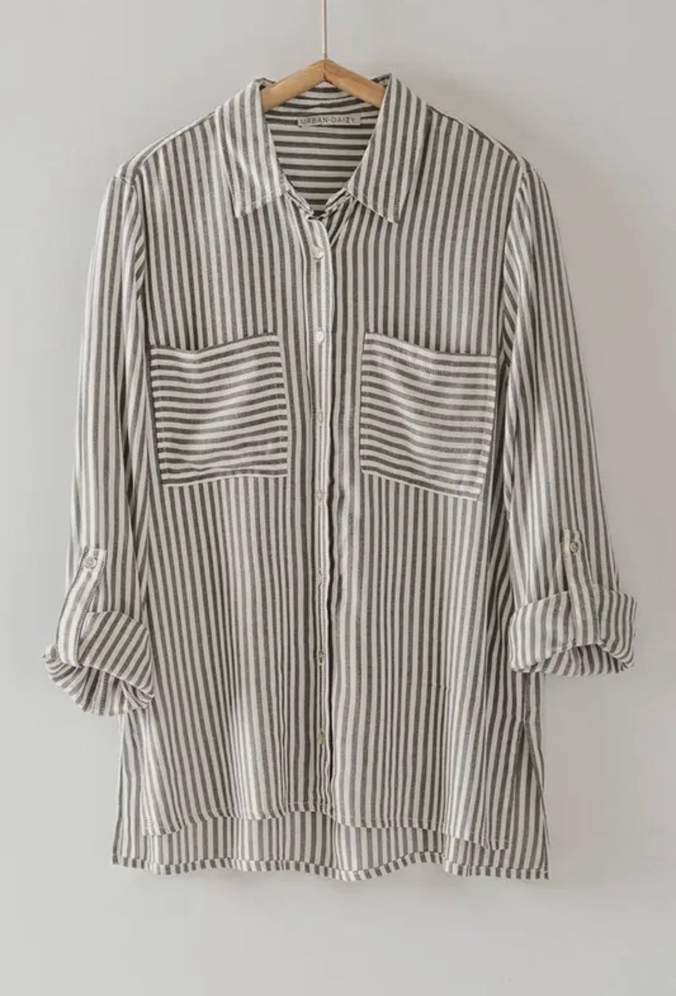 Black Striped Button Up