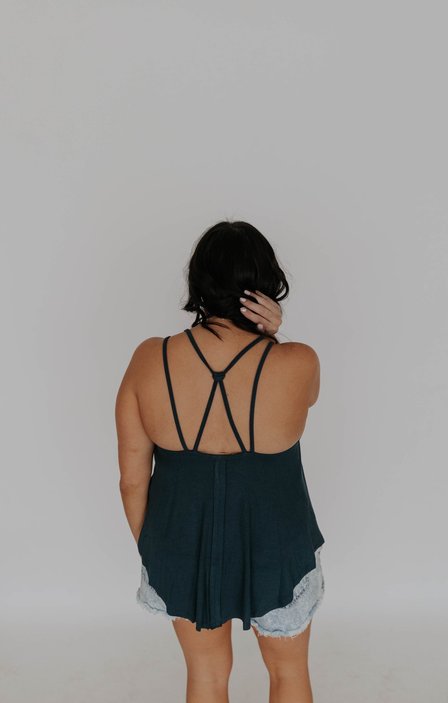 Blue criss cross tank