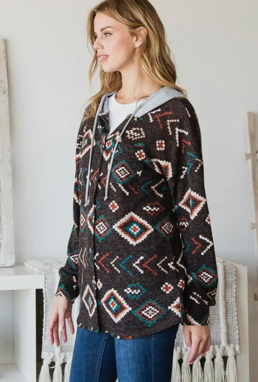 Aztec hooded button up