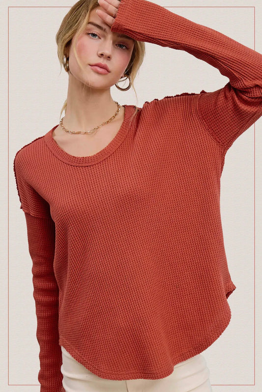 Rust waffle knit long sleeve