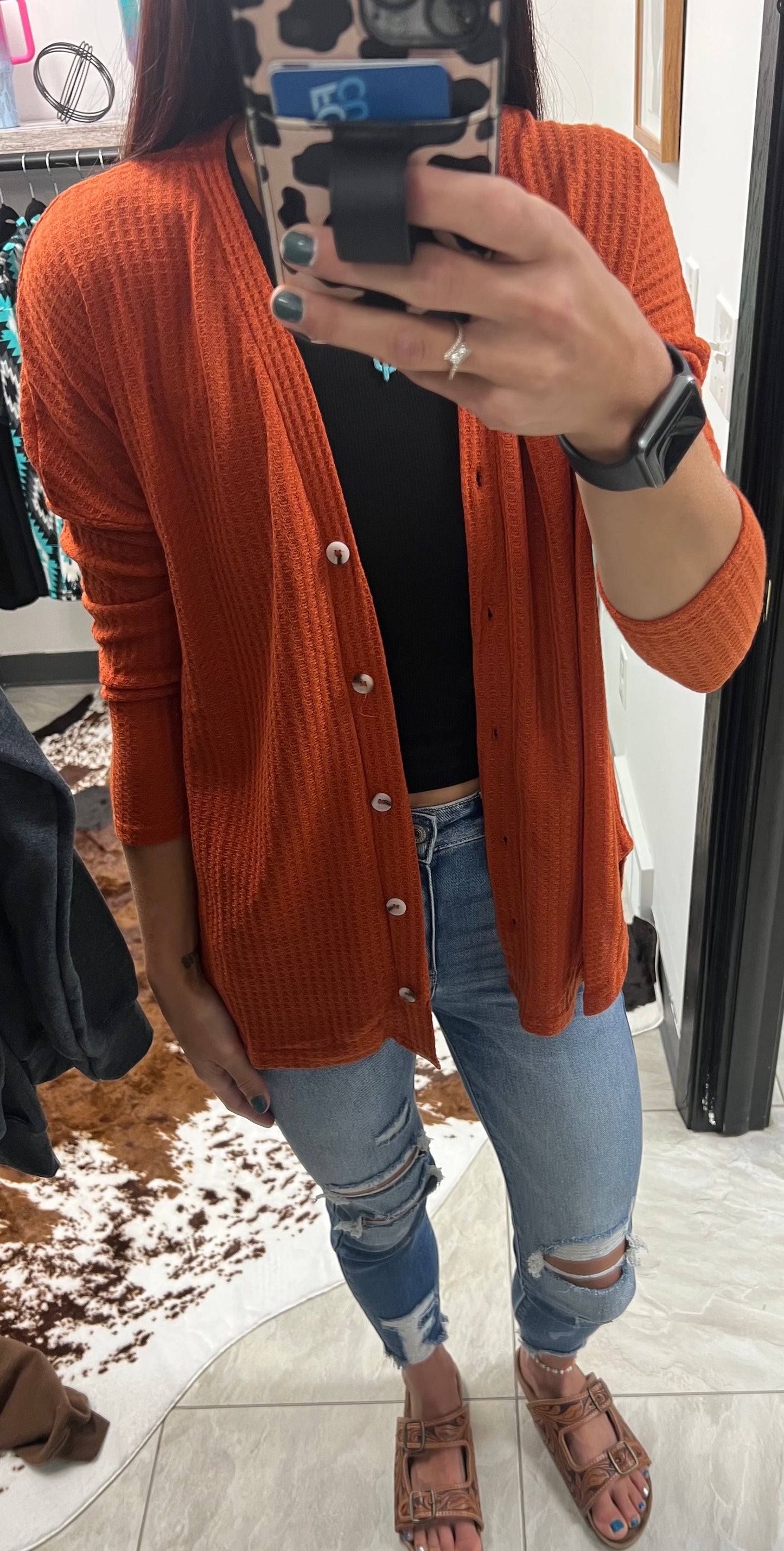 Waffle knit cardigan