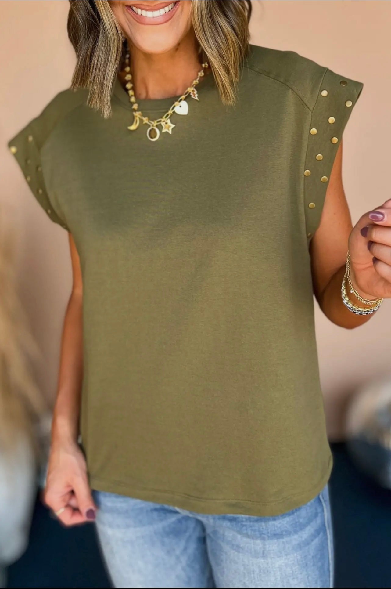 Green studded top