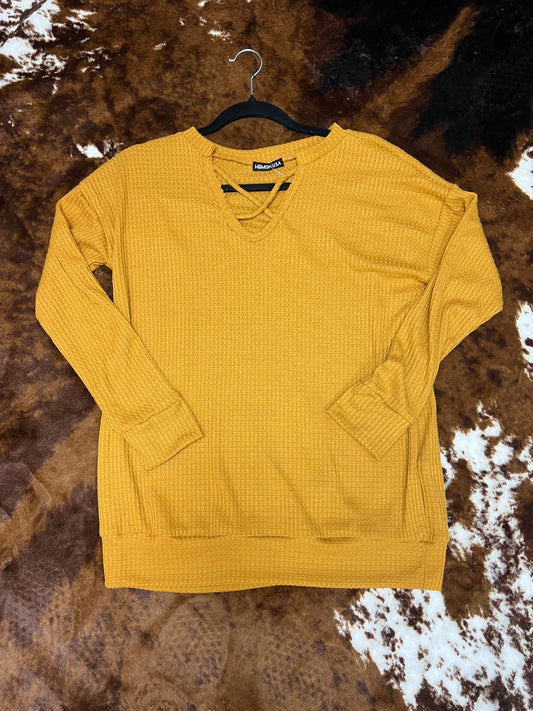 Mustard criss cross long sleeve