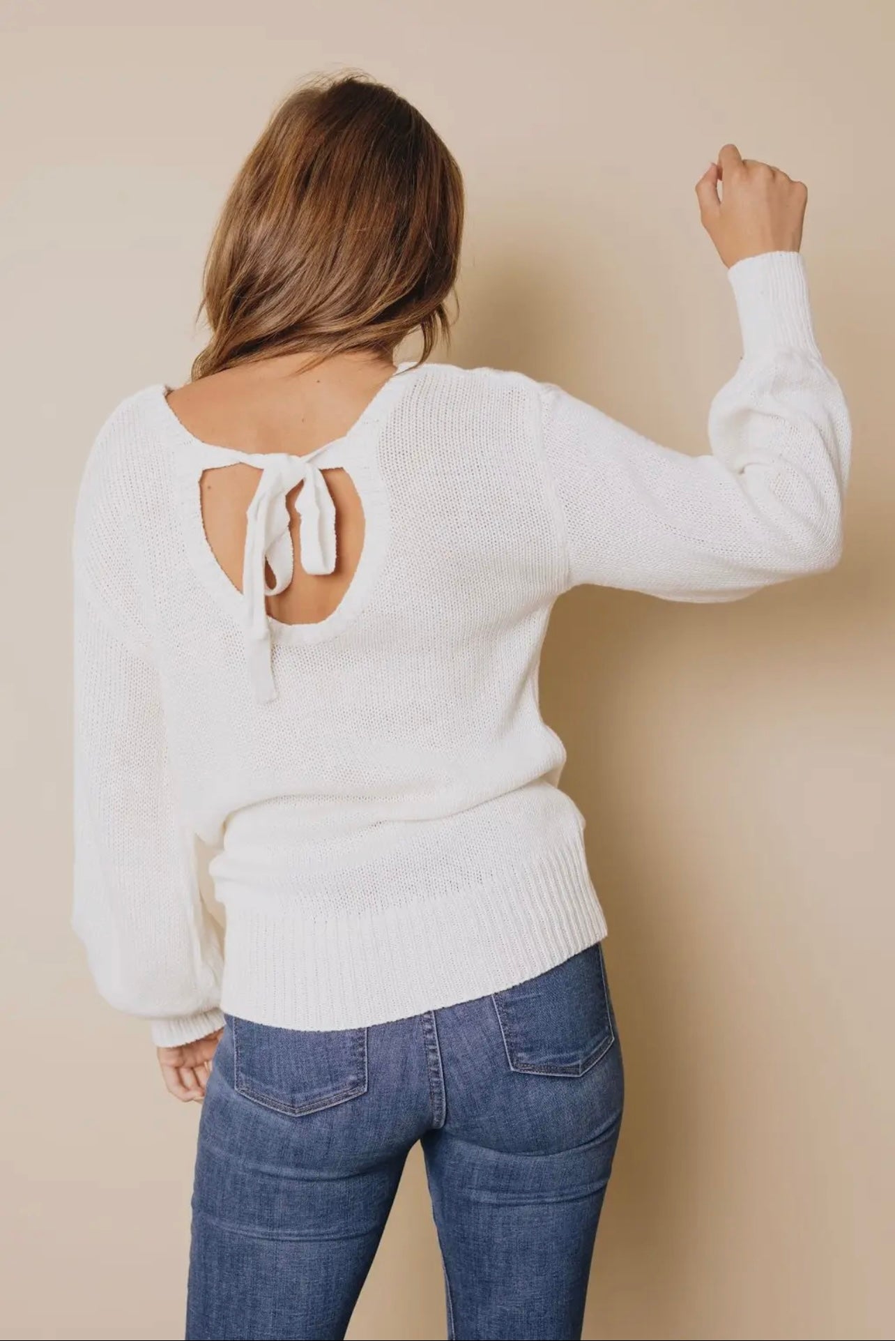 White tie back sweater