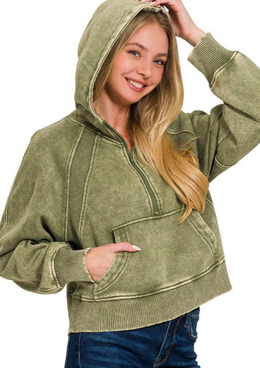 Green Cropped Hoodie