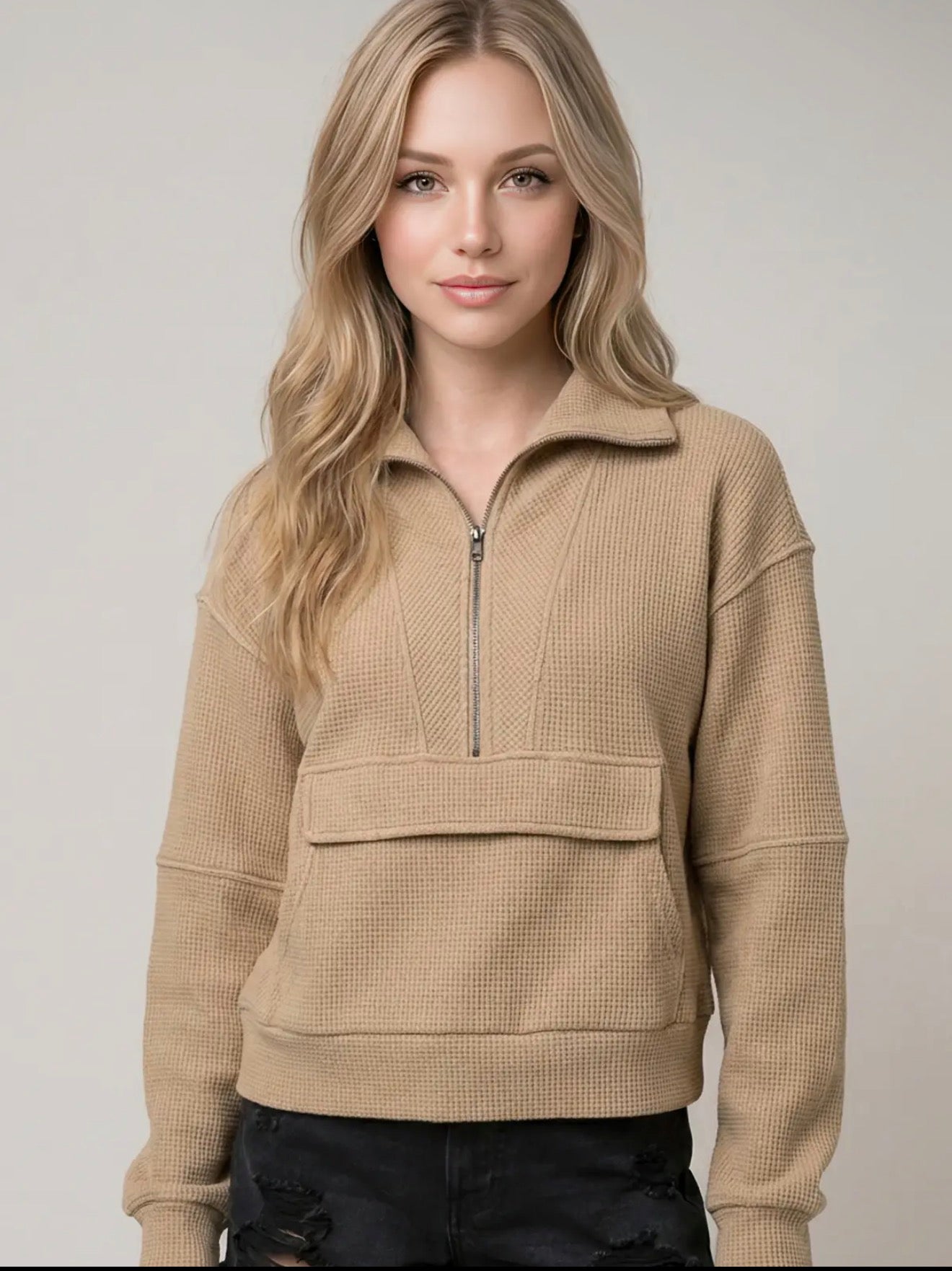 Waffle Knit Zip Up