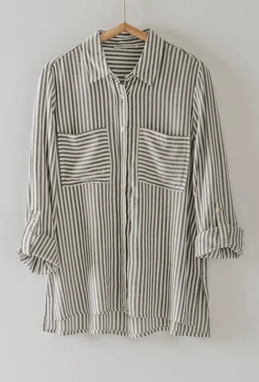 Black Striped Button Up