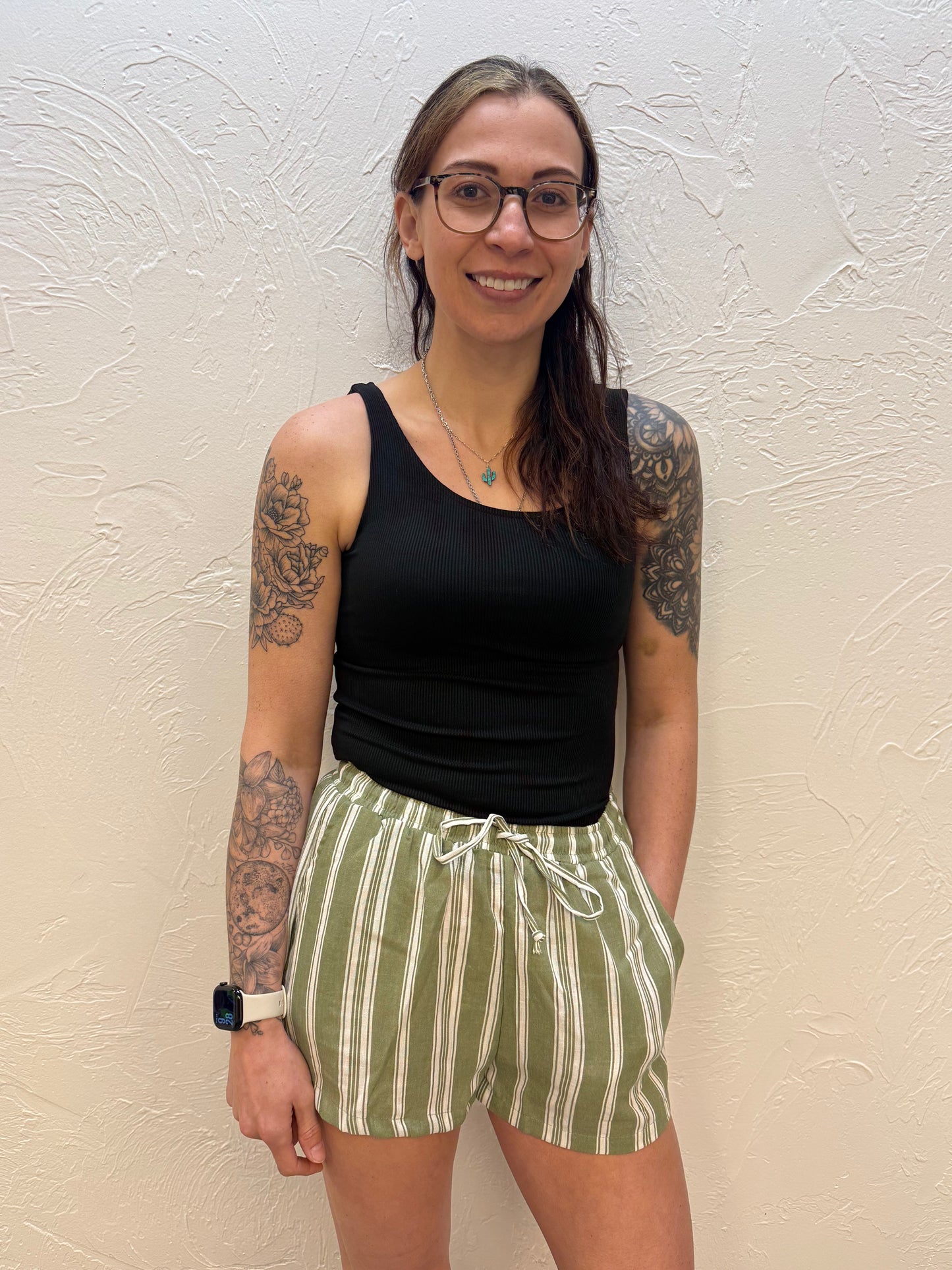 Striped Olive Shorts